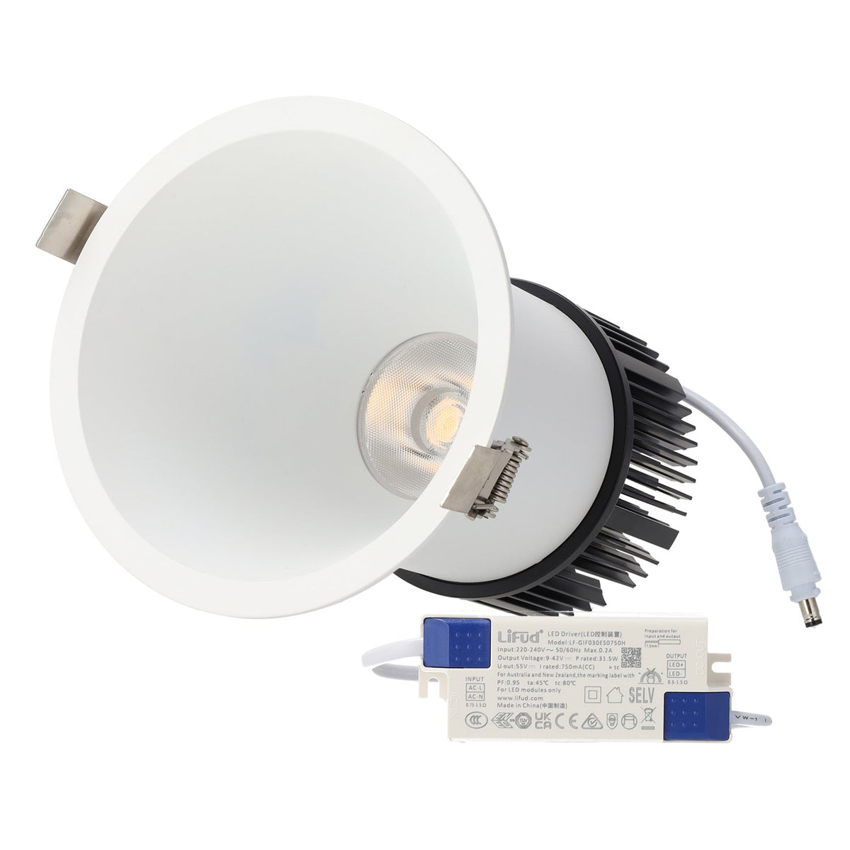 Downlight LED Embutido 15W 90Lm/W CRI>95 4000ºK Driver Lifud 50.000H Branco Natural