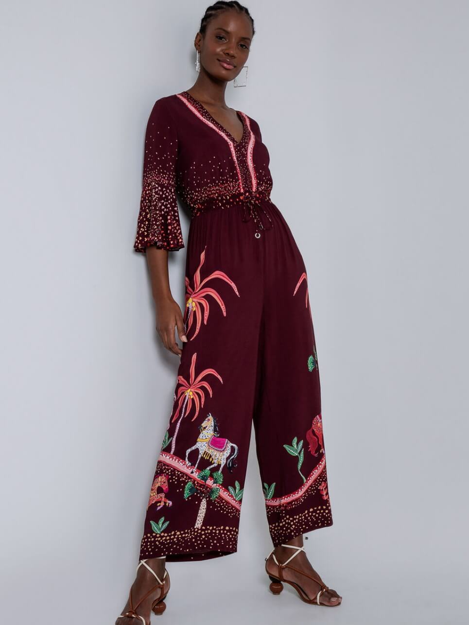 MACACÃO BORDEAUX ESTAMPADO
