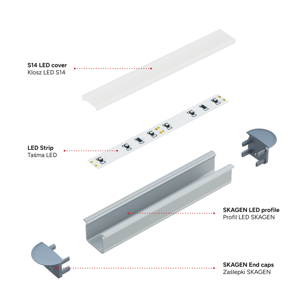 KIMERA-"SKAGEN" Schwarz eloxiertes Aluminiumprofil mit opalem Diffusor, Endkappen und Montageclips 2,02 m
