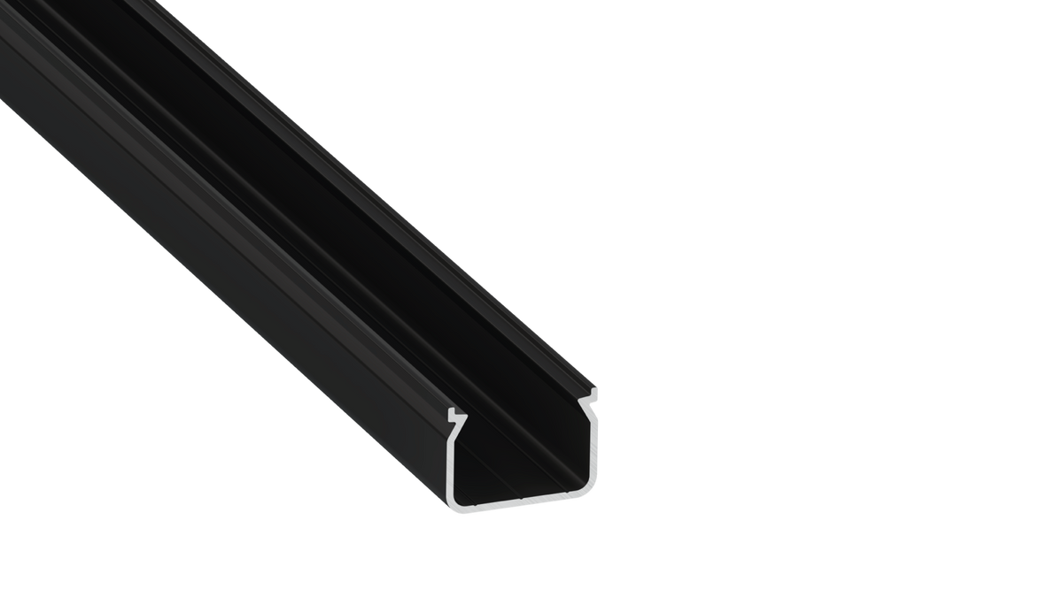 KIMERA-"HOM" Schwarz eloxiertes Aluminiumprofil mit opalem Diffusor, Endkappen und Montageclips 2,02 m