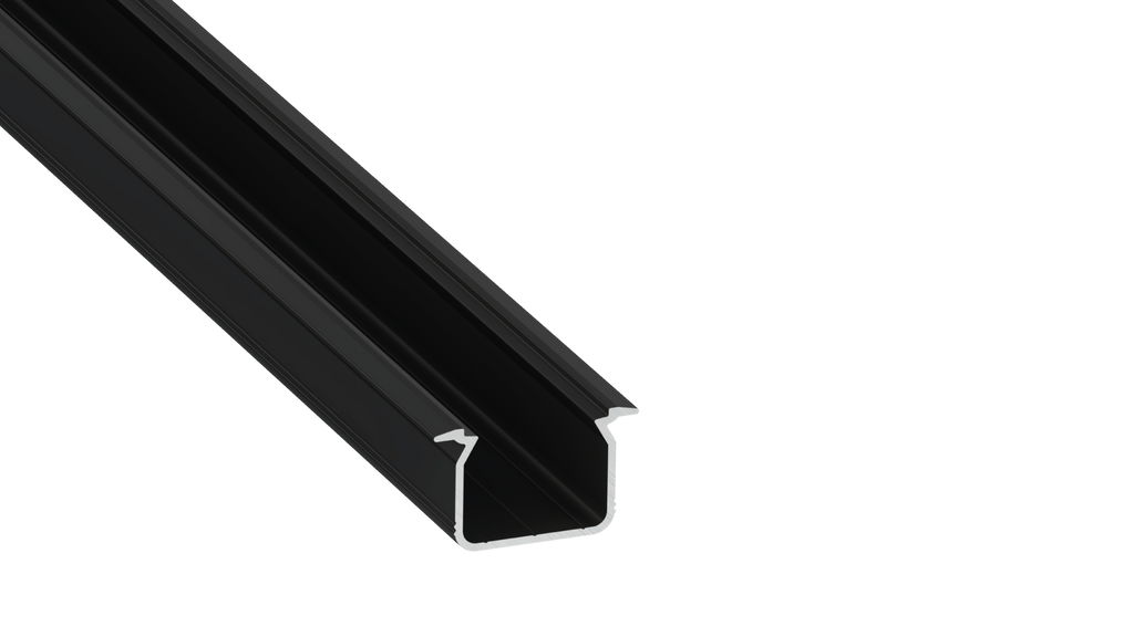 Perfil de alumínio KIMERA-"UHRE" Perfil de alumínio anodizado preto com difusor opalino, plugues e Clips de Montagem 2,02M
