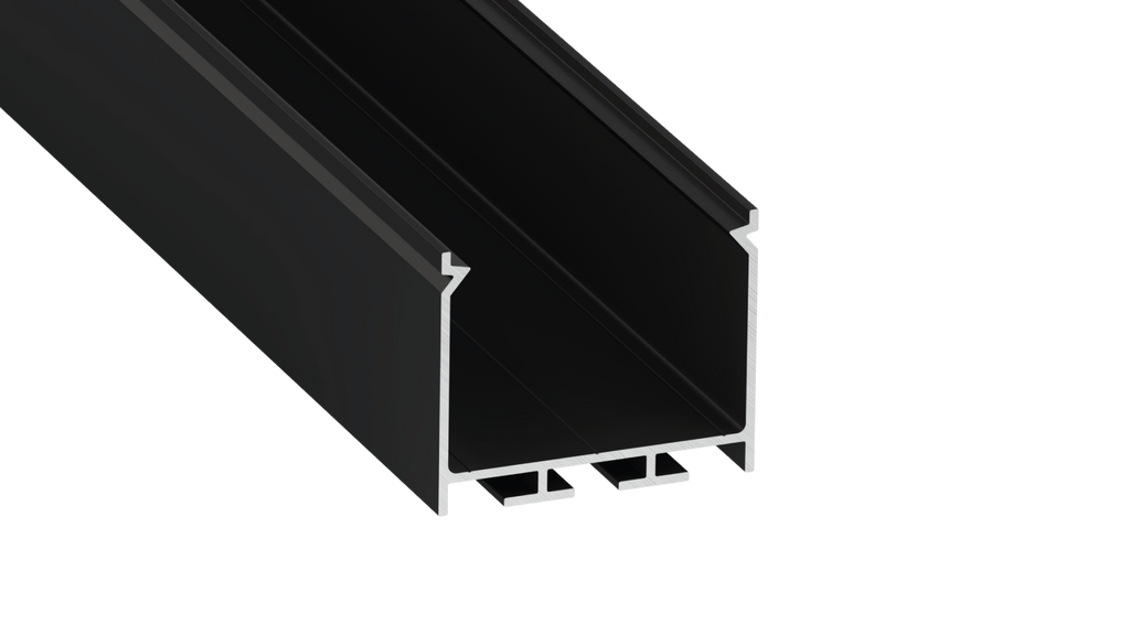 Perfil de aluminio anodizado negro KIMERA-"NORS" con difusor opal, tapas finales y clips de montaje 2,02 m
