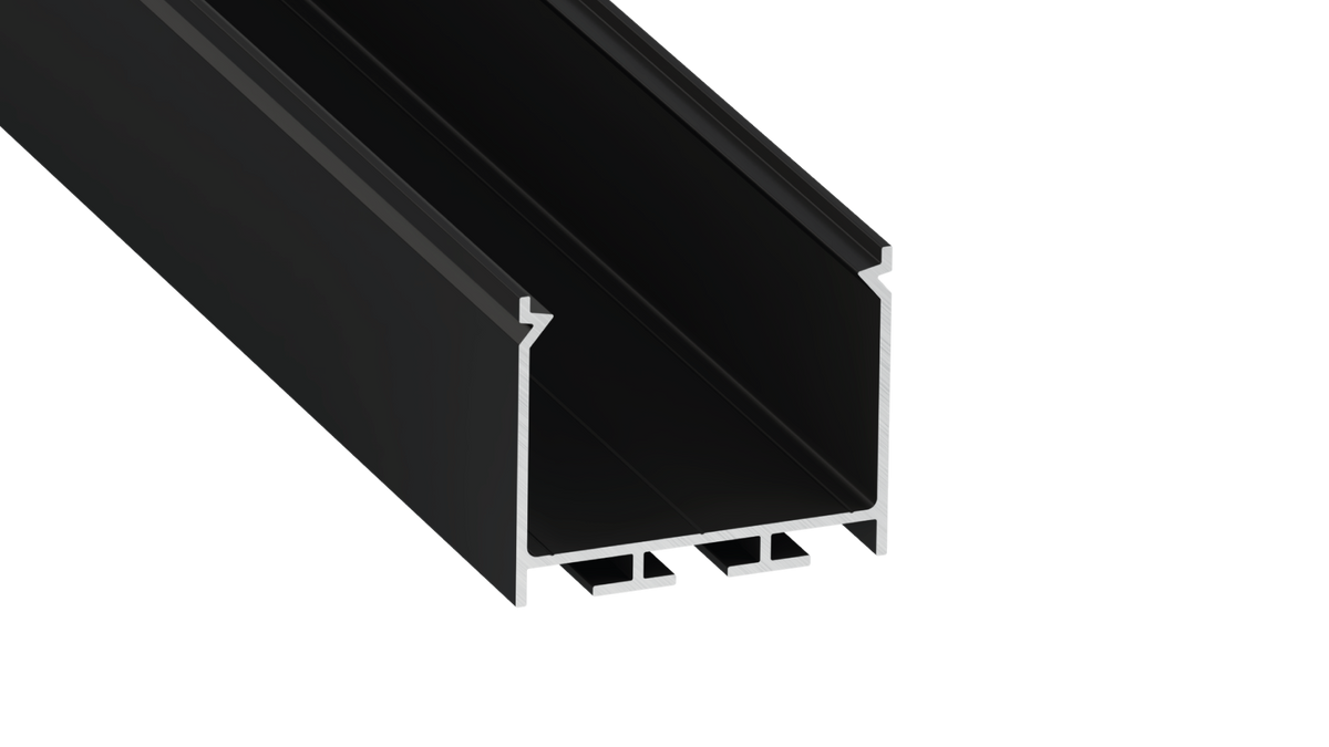 Perfil de aluminio anodizado negro KIMERA-"NORS" con difusor opal, tapas finales y clips de montaje 2,02 m