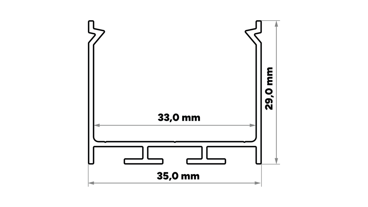 Perfil de aluminio anodizado negro KIMERA-"NORS" con difusor opal, tapas finales y clips de montaje 2,02 m