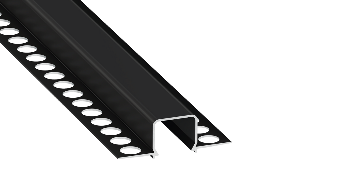 Perfil de aluminio anodizado negro KIMERA-"MOSSO" con difusor opal, tapas finales y clips de montaje 2,02 m