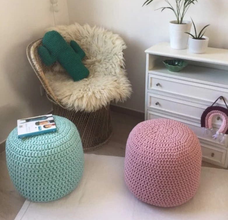 Crochet Pouffe Ottoman - Light Mint