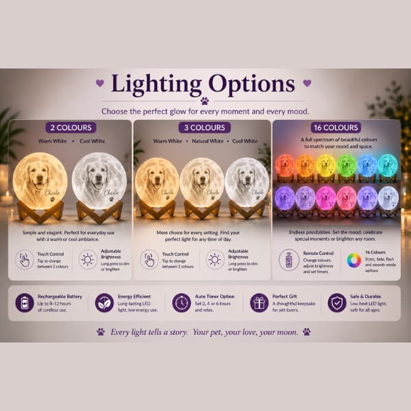 Personalized Pet Photo Moon Lamp | Custom 3D Night Light