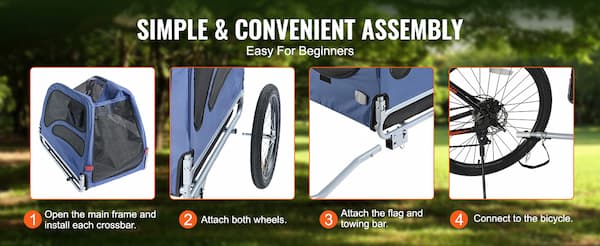 Heavy-Duty Dog Bike Trailer – Foldable Pet Bicycle Carrier with Reflectors, Safety Flag & Coupler (Up to 100 lbs)