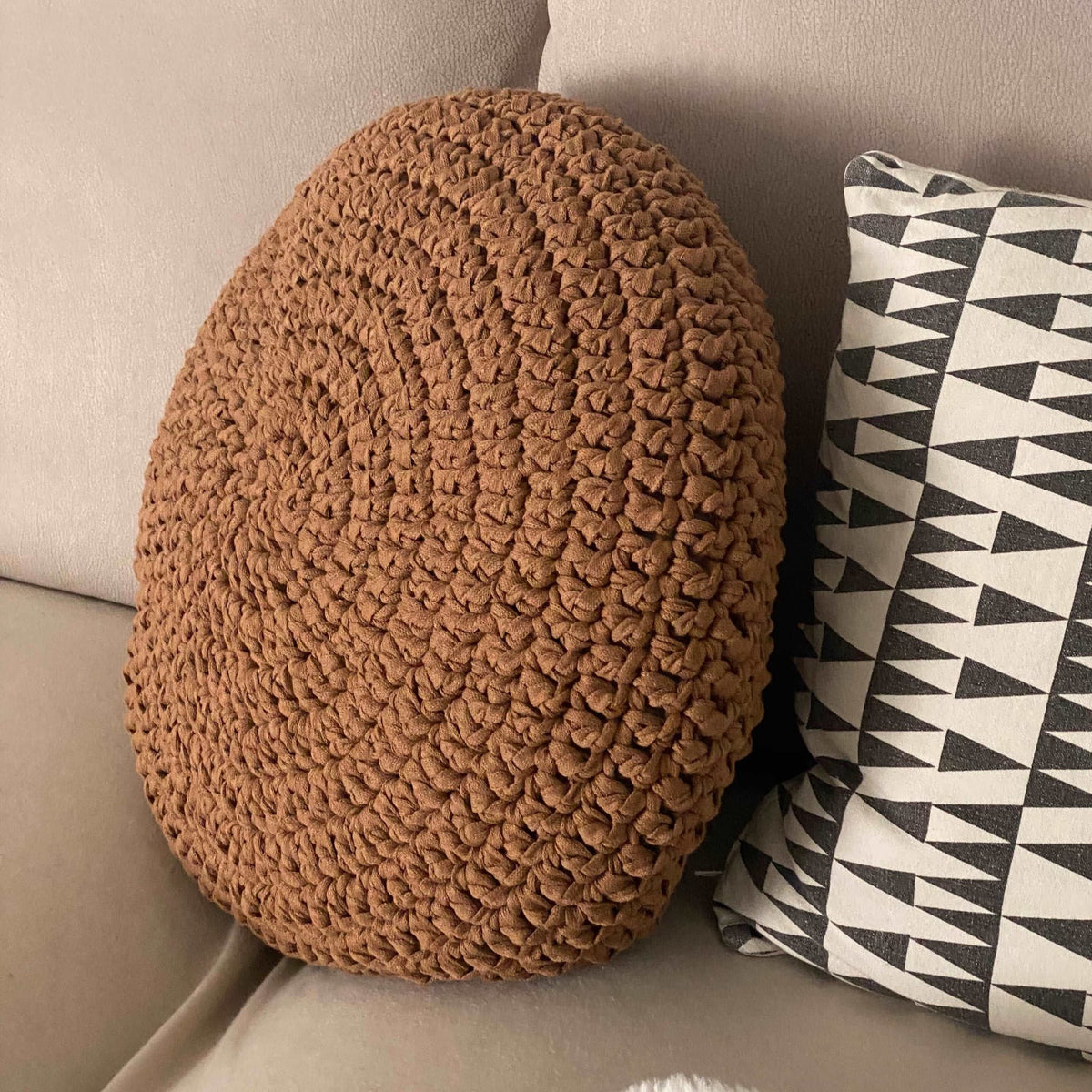 Round Crochet Pillow Cover | Camel Brown
