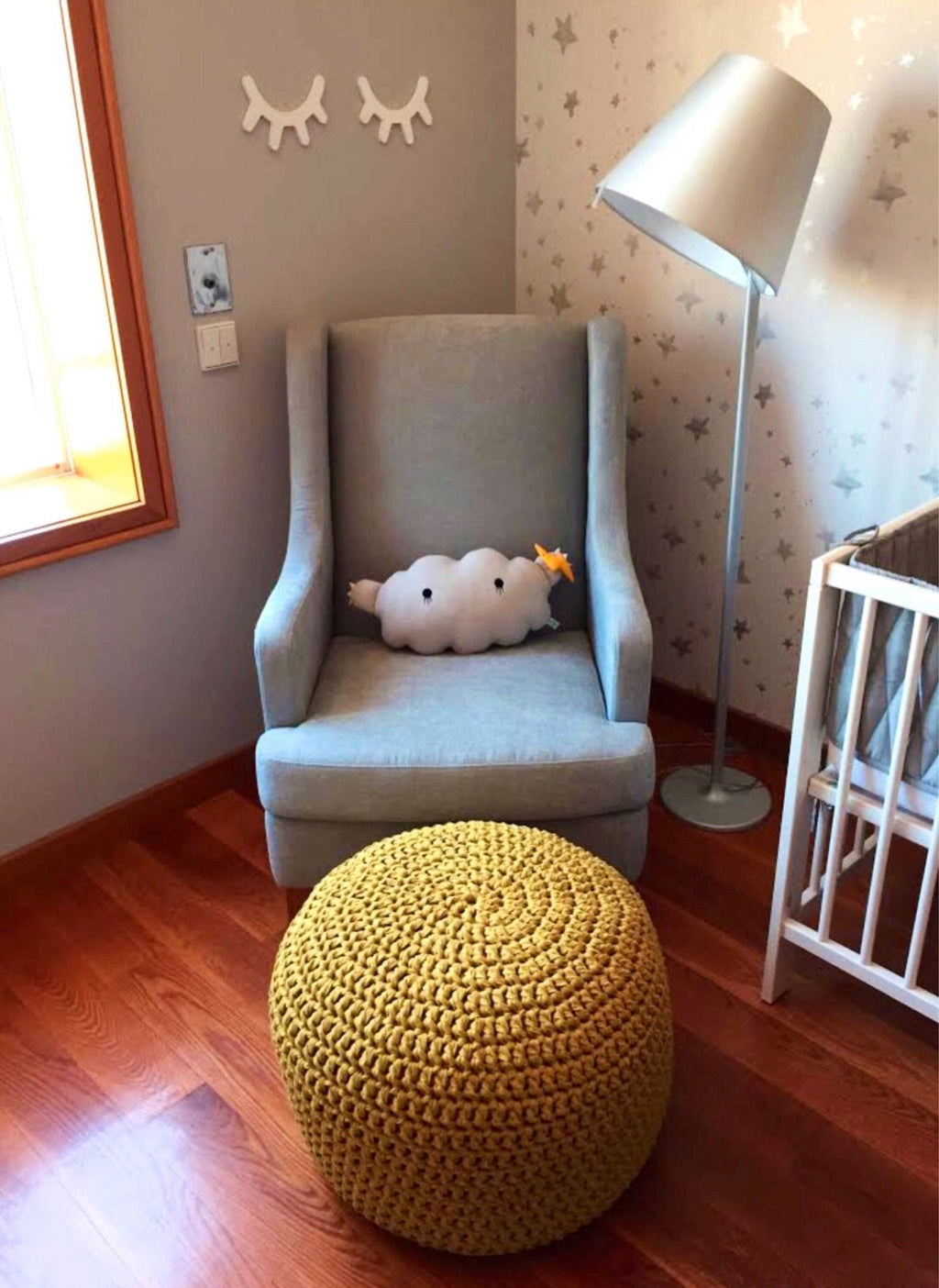 Round Knitted Pouffe Ottoman - Chartreuse