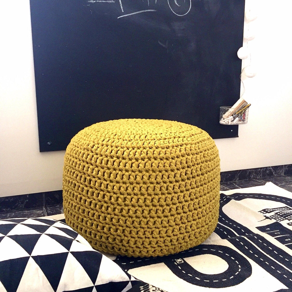 Round Knitted Pouffe Ottoman - Chartreuse