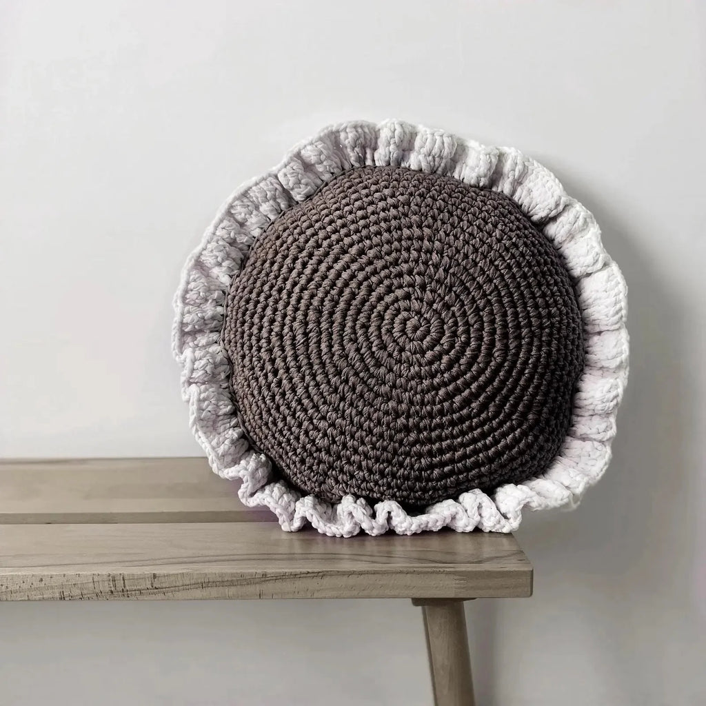 Round Ruffled Crochet Pillow - Lavender