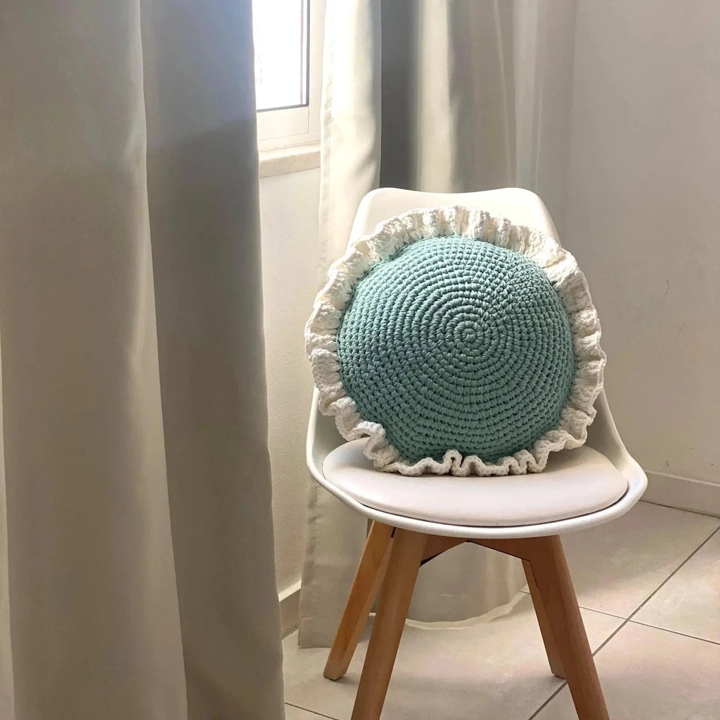 Round Ruffled Crochet Pillow - Lavender