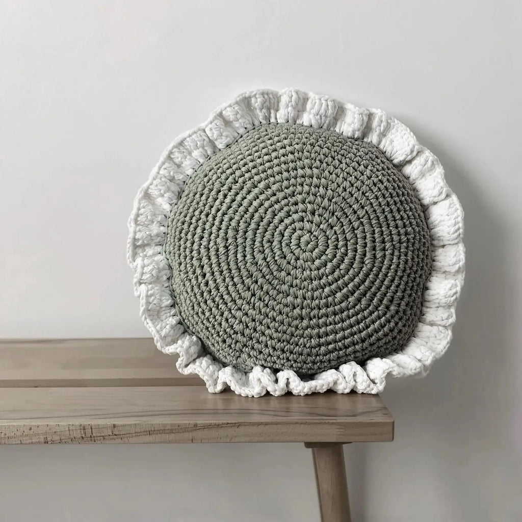 Round Ruffled Crochet Pillow - Lavender