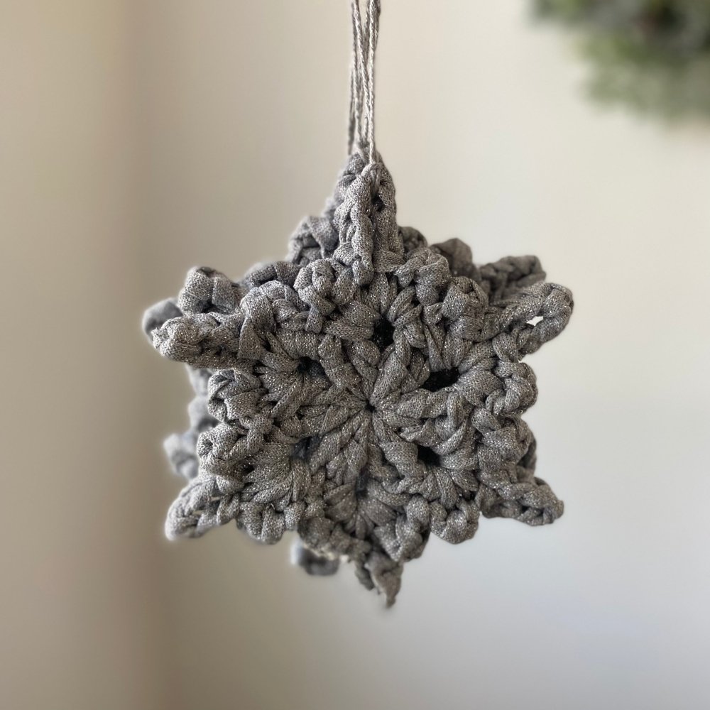 Silver Crochet Snowflake Christmas Ornament Set