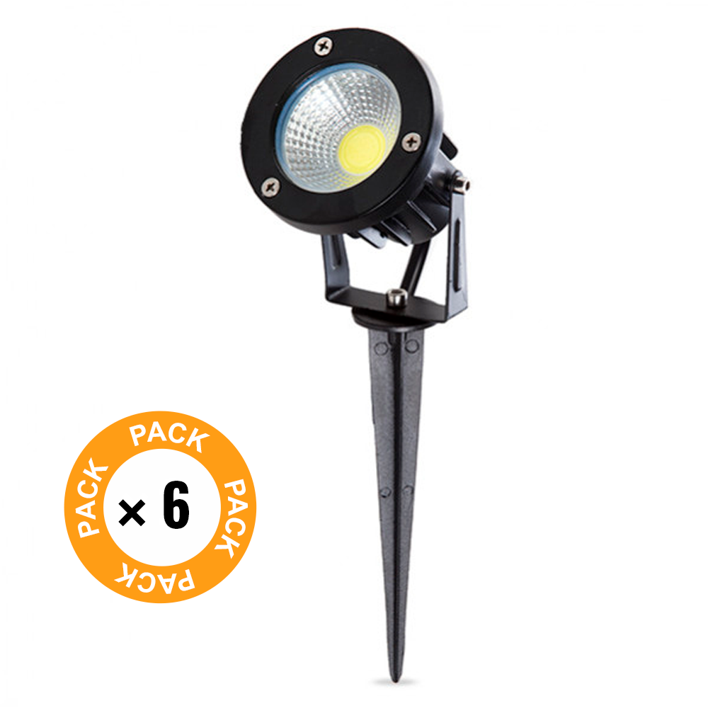 6er-Pack LED-Gartenstrahler 9W 758Lm 2700ºK Spike 50.000H [SL-CPDC09-9W-WW-PK6]