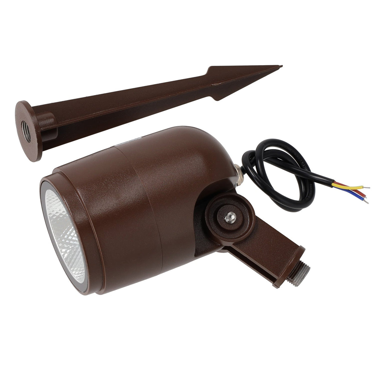 Refletor LED com estaca para jardim, 12W, IP65, 2700K, acabamento marrom.
