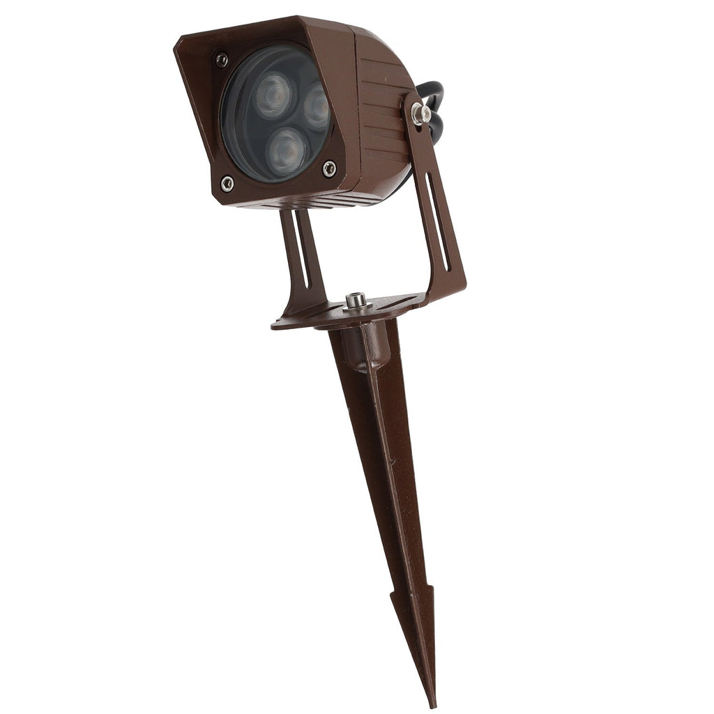 Refletor LED de 3W IP65 2700K com estaca para jardim, acabamento marrom