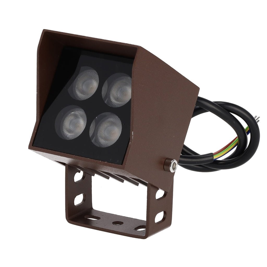 LED-Gartenstrahler mit Erdspieß, 4W, IP65, 2700K, braunes Finish.