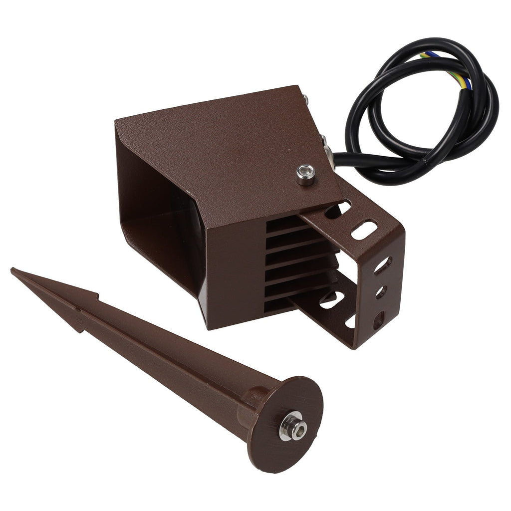 LED-Gartenstrahler mit Erdspieß, 4W, IP65, 2700K, braunes Finish.