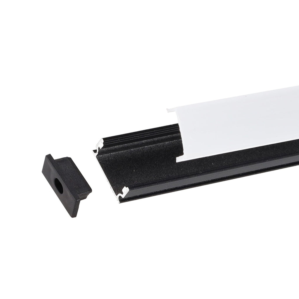 Perfil de aluminio negro para tira de LED - difusor de ópalo