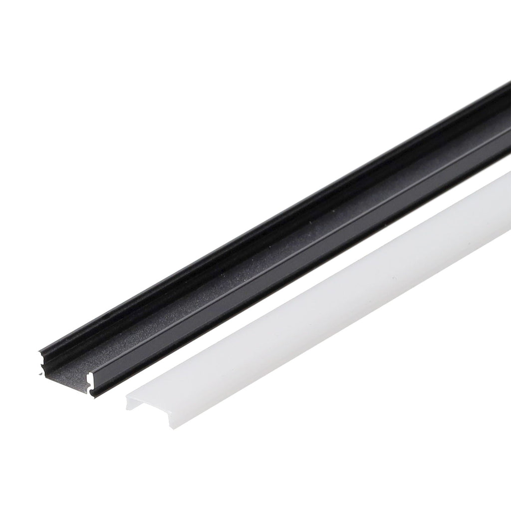 Perfil de aluminio negro para tira de LED - difusor de ópalo