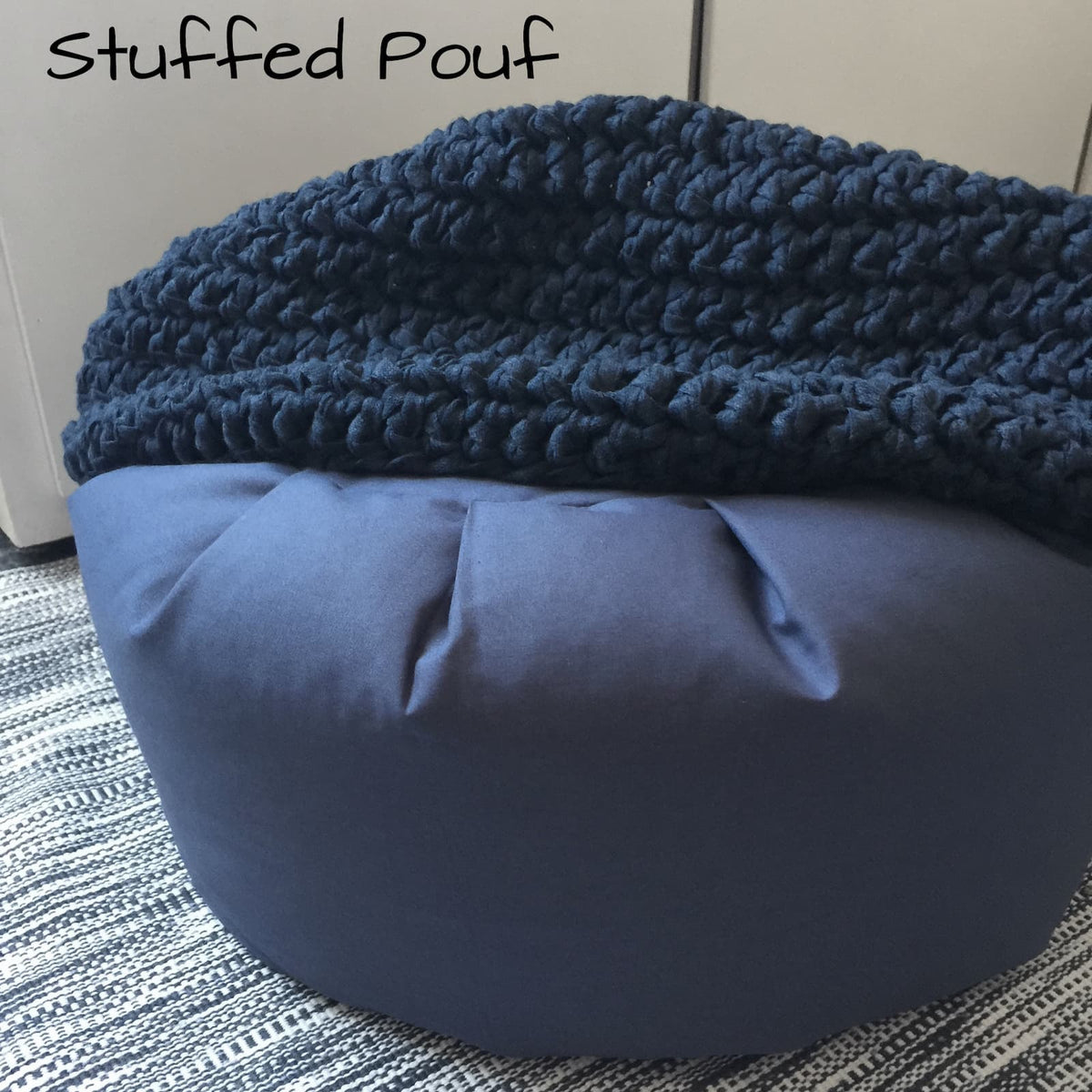 Teal Blue Round Pouffe Ottoman - Chunky Knitted