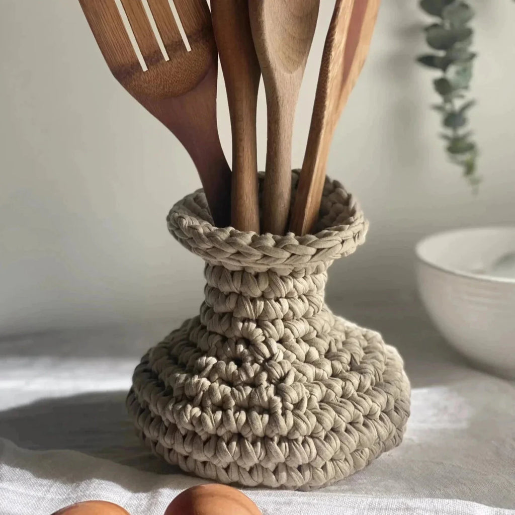Unique Crochet Vase, Beige Rustic Jar