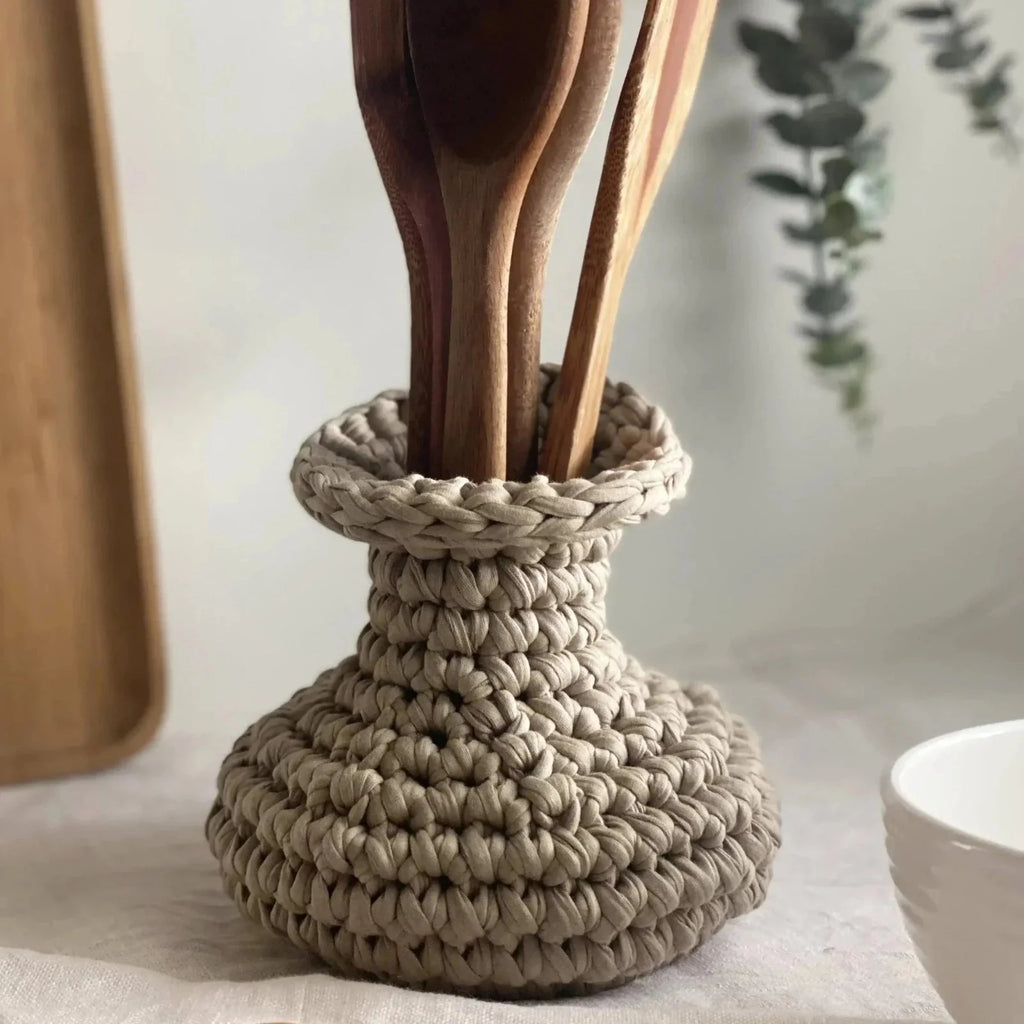 Unique Crochet Vase, Beige Rustic Jar