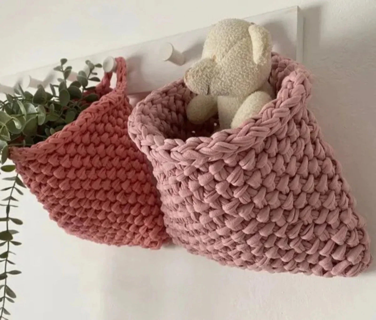 Cestas de parede para pendurar | Bolso de malha pêssego pastel