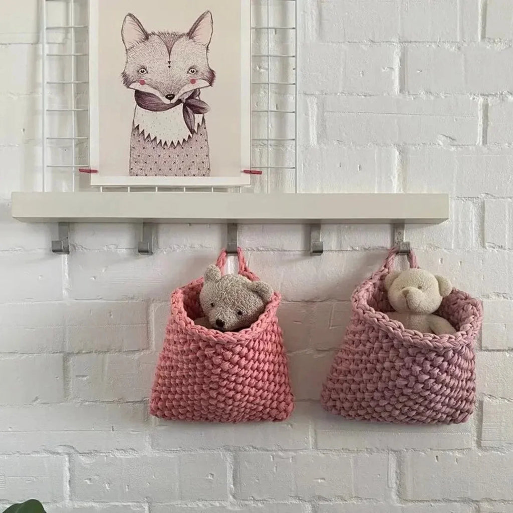 Cestas de parede para pendurar | Bolso de malha pêssego pastel