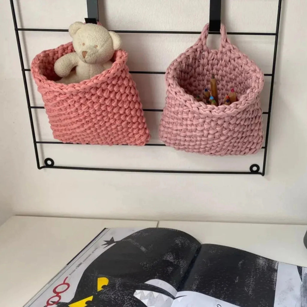 Cestas de parede para pendurar | Bolso de malha pêssego pastel