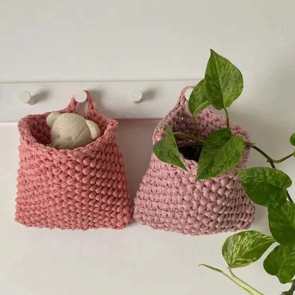 Cestas de pared | Bolsillo de punto rosa pastel