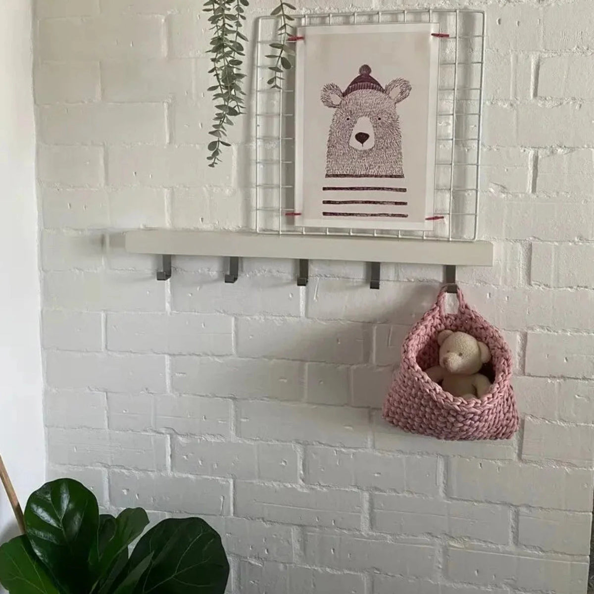 Wandkörbe zum Aufhängen | Gestrickte Tasche in Pastellrosa
