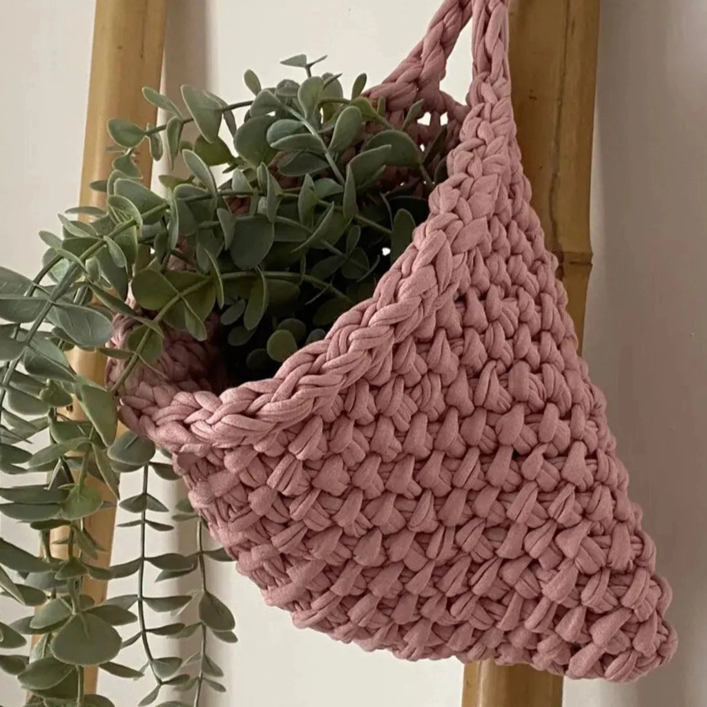 Wandkörbe zum Aufhängen | Gestrickte Tasche in Pastellrosa