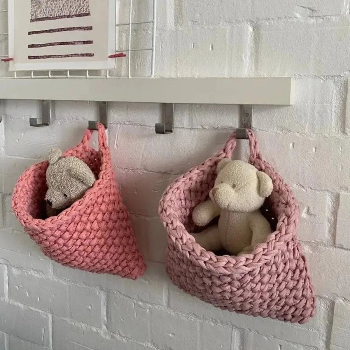 Wandkörbe zum Aufhängen | Gestrickte Tasche in Pastellrosa