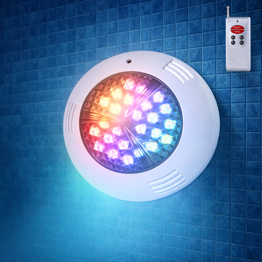 LED-RGB-Scheinwerfer 36W für Pool mit Fernbedienung Ø295mm 30.000H Oberflächenmontage [WR-295-2AS-36W-RGB]