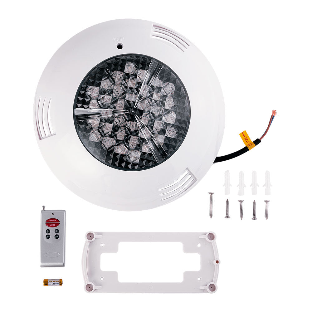 LED-RGB-Scheinwerfer 36W für Pool mit Fernbedienung Ø295mm 30.000H Oberflächenmontage [WR-295-2AS-36W-RGB]