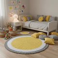 Yellow Crochet Round Rug, Washable Floor Rug Mat