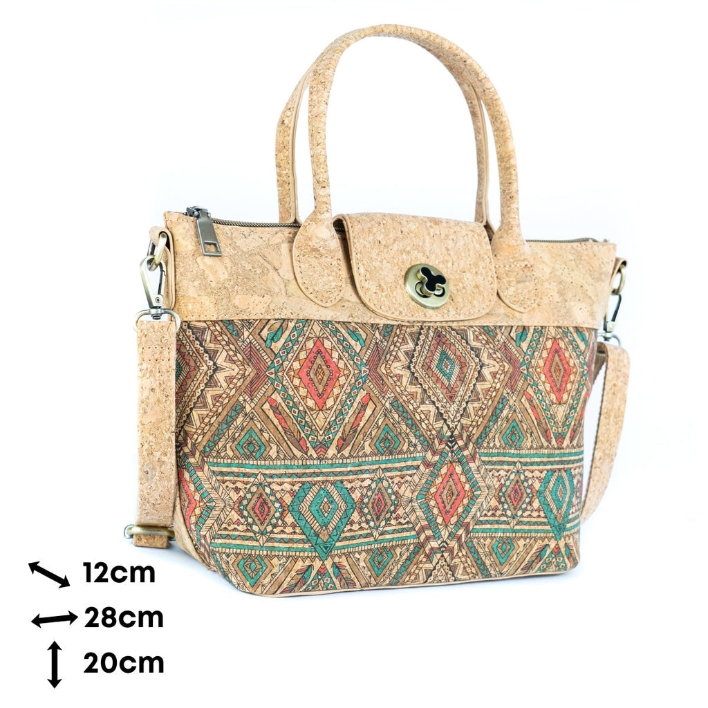 Cork Handbag –  Tile and Floral Pattern BAGD-611