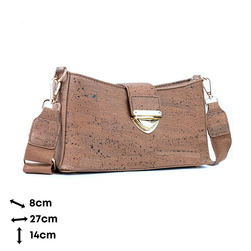 Chic Cork Crossbody Bag with Gold Clasp and Cotton Strap for Women BAG-2320