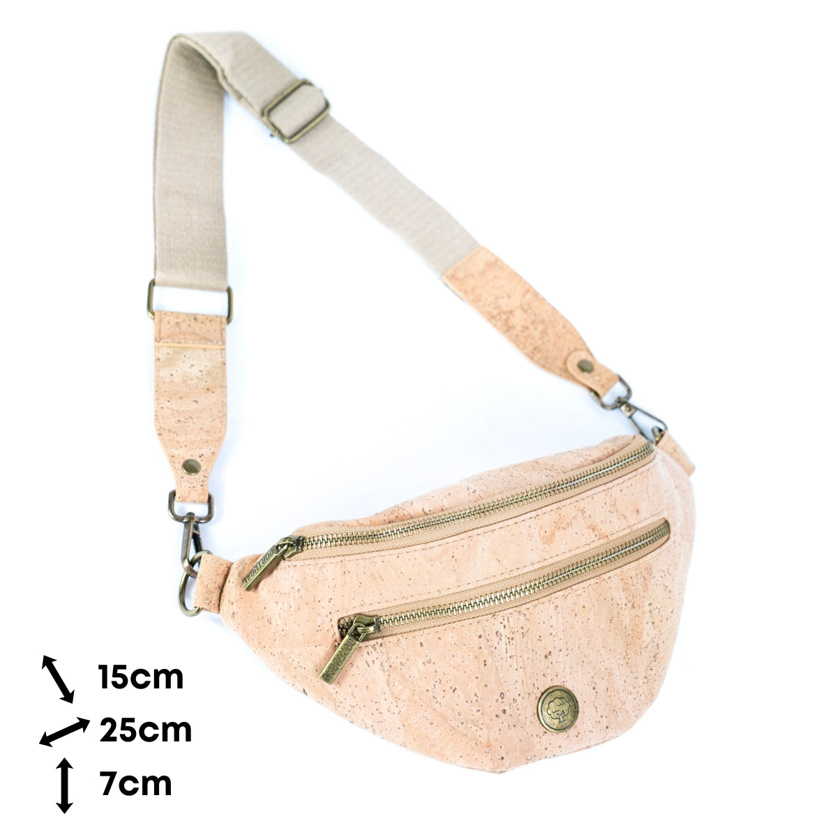 Bandolera unisex de corcho natural con correa ajustable y cremalleras metálicas SLING-BAG-2312